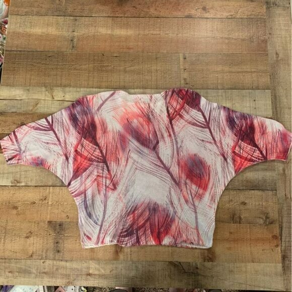 Luisa Ricci Italy Dolman Peacock feather print white pink top women’s large - Picture 5 of 7